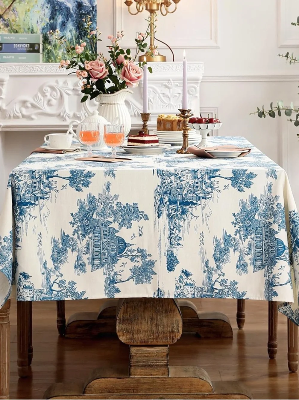 PATDREA NWT Vintage Cyan Rectangle Small Tablecloth, Linen -55x71